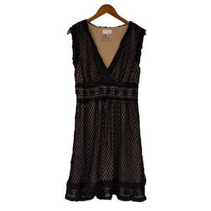 Y2K Vintage Empire Waist Black Lace Dress Nude Sleeveless MSSP Max Studio 2X